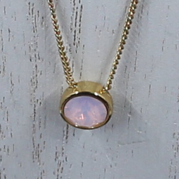 Gold Tone H2Z 16" Adjustable Necklace With Round Iridescent Pinkish Stone - Picture 5 of 13